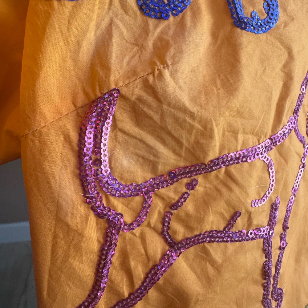 QUEEN OF SPARKLES Orange Sequin Dog Print Shirt and Shorts Set - Picture 12 of 13